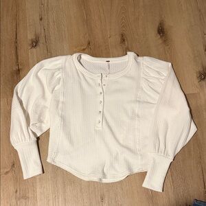 Free People Puff-Sleeve Henley Thermal Top XS